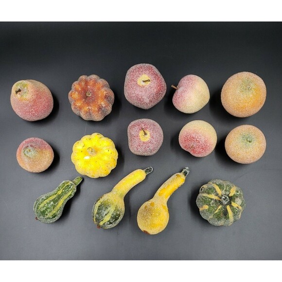 Vintage Faux Fruit Lot Beaded Sugared Harvest Decorative Gourd Apple Pear Orange - Picture 1 of 12